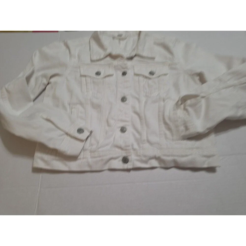 Free People Classic White Denim Trucker Jacket - Size Small - Picture 11 of 12